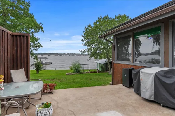 an outdoor view with patio