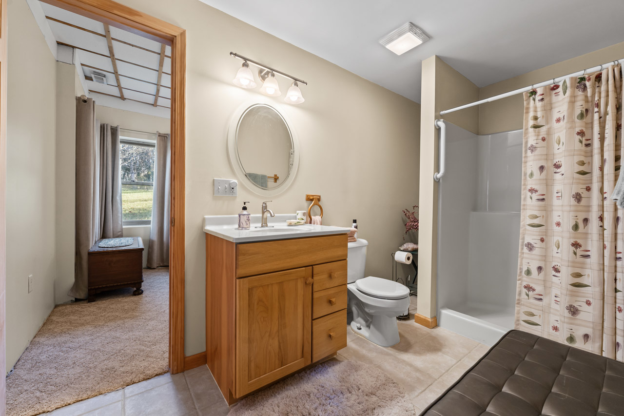 18508 128th Street Bristol, WI 53104 - Photo 37 of 48 a bathroom with a sink a toilet a mirror and shower