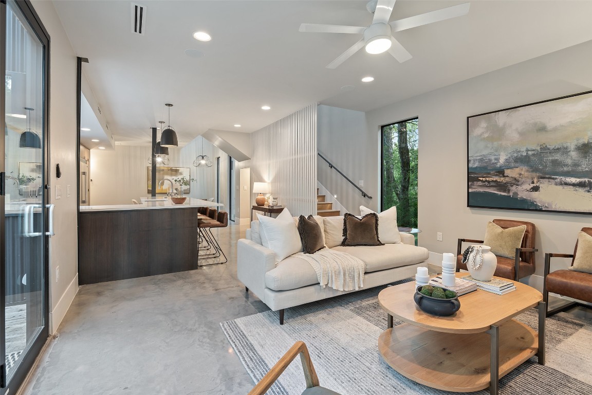 1327 Bonham Terrace, Unit B Austin, TX 78704 - Photo 7 of 40 a living room with furniture and a large window