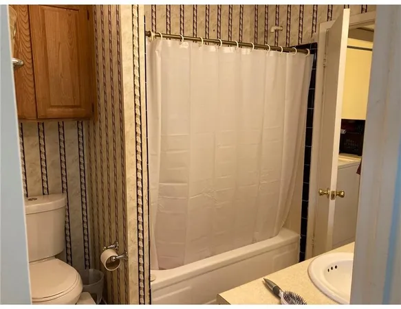 a bathroom with a shower and a toilet