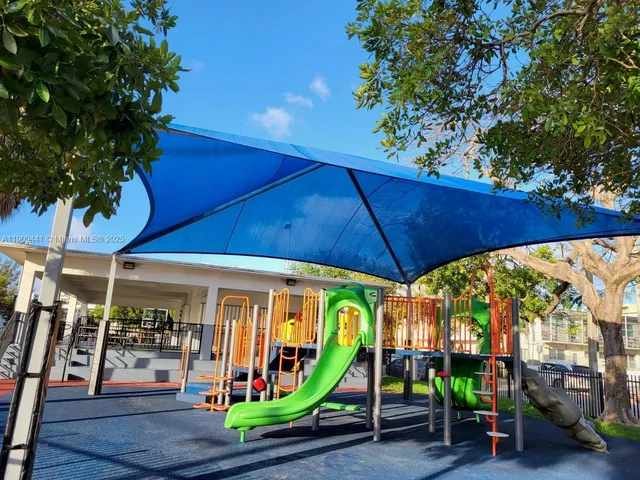 an outdoor space with seating