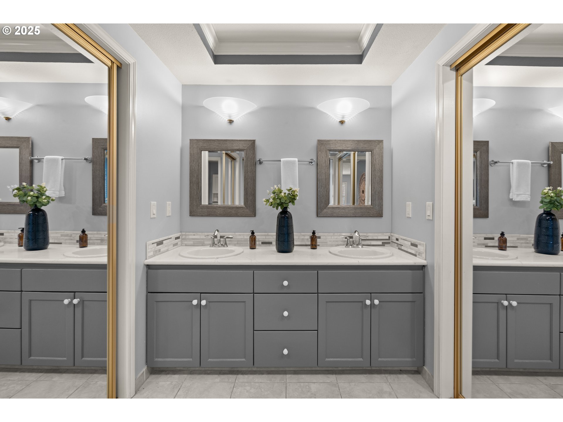 15420 Northeast Knott Street, Unit 2 Portland, OR 97230 - Photo 18 of 30 a bathroom with a double vanity sink and mirror