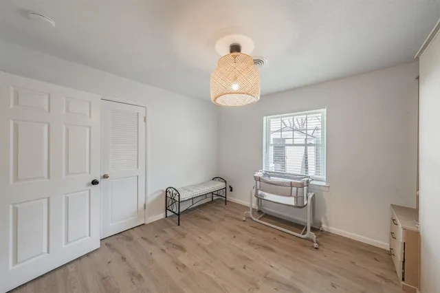 a view of a room with a window