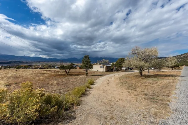 an aerial view of houses with covered trees