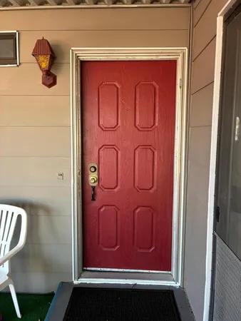 a door with red door