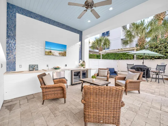 a room with furniture and pool tables