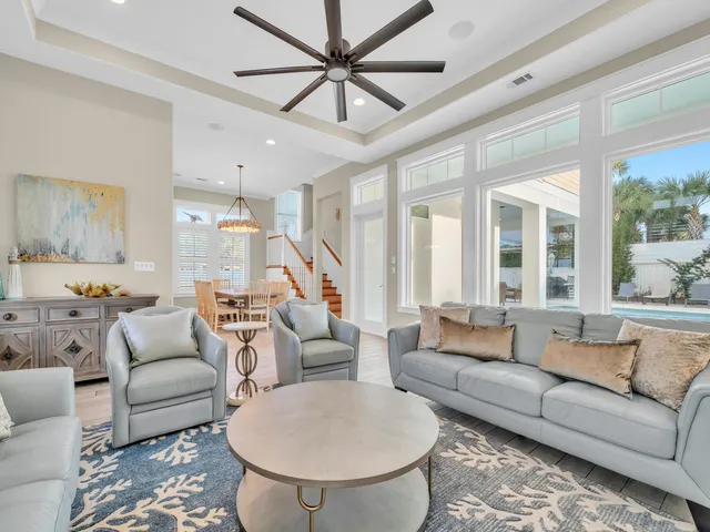 a view of a dining room with furniture wooden floor and chandelier