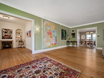 a view of a livingroom with furniture and wooden floor