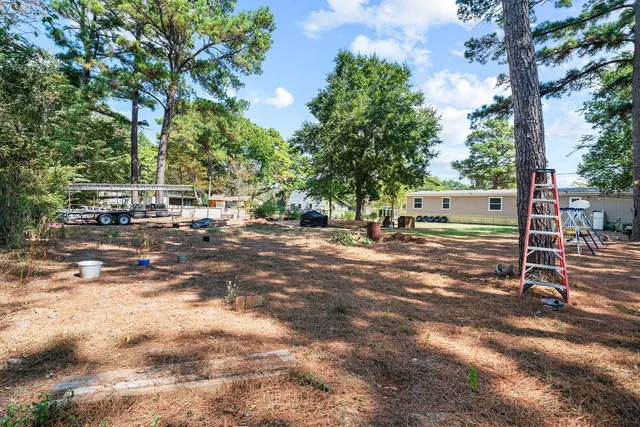 a view of city street with lots of trees and plants