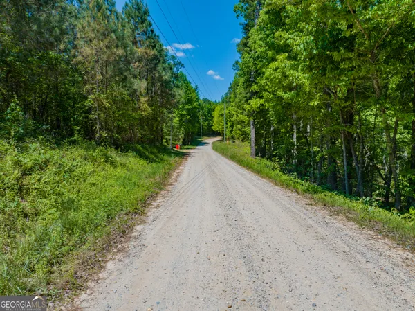 a view of a road with a yard