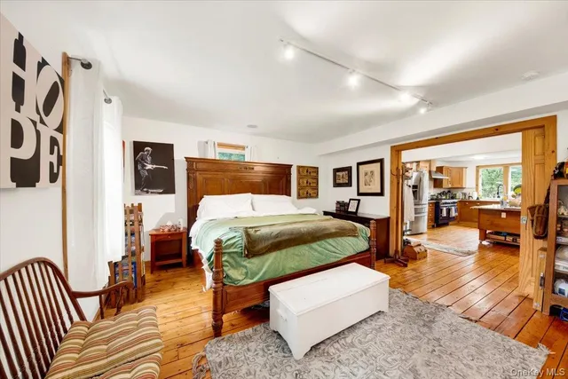 a bedroom with furniture and a walk in closet