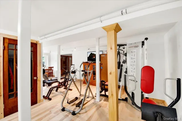 a view of a room with gym equipment