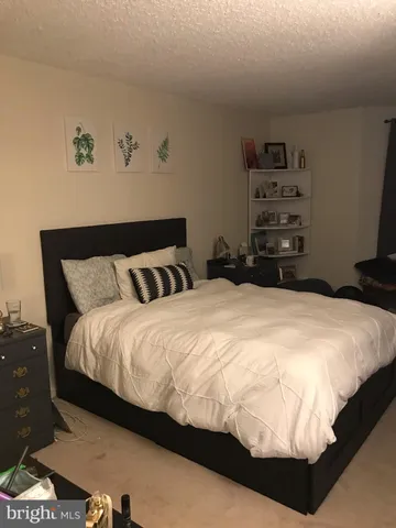 a bedroom with a bed and dresser