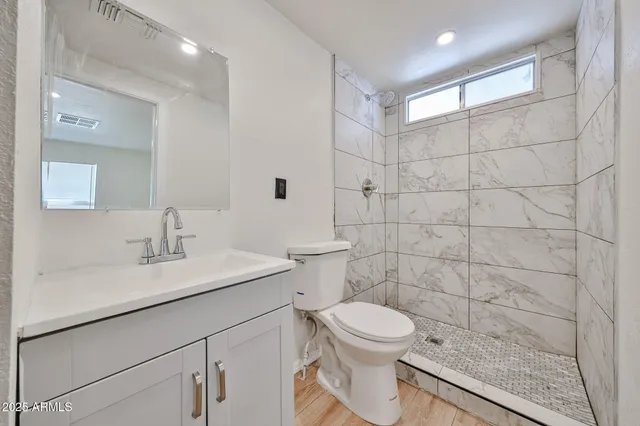 a bathroom with a sink a toilet and a mirror