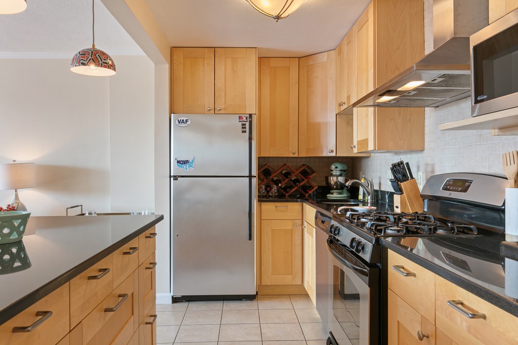 9 Hawthorne Place, Unit 9K Boston, MA 02114 - Photo 14 of 22 a kitchen with a refrigerator and a sink