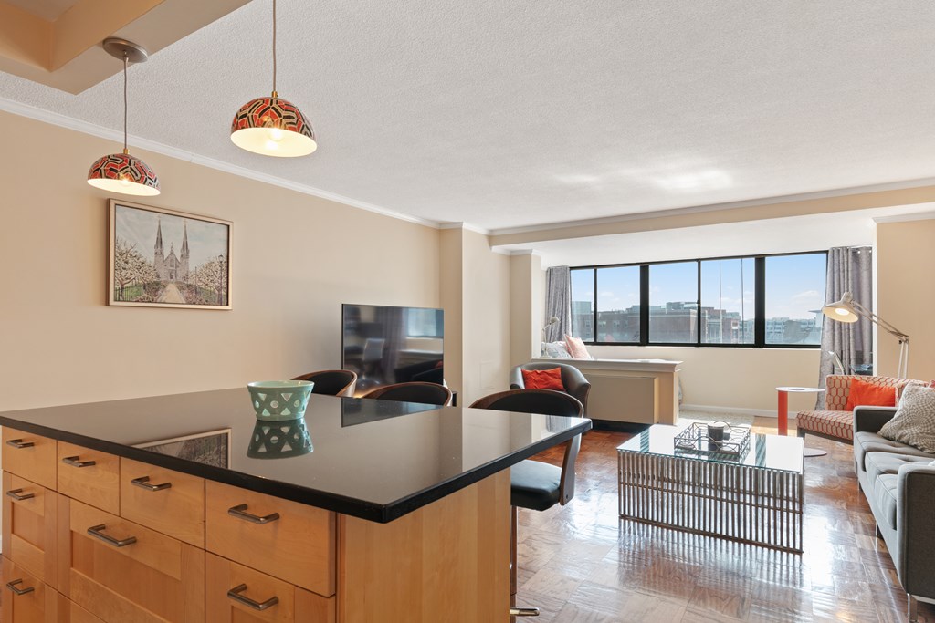 9 Hawthorne Place, Unit 9K Boston, MA 02114 - Photo 6 of 22 a living room with furniture a rug and a flat screen tv