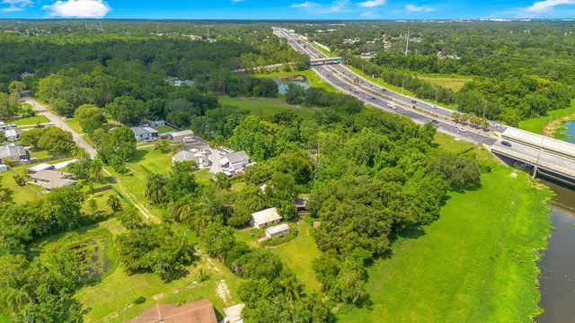 a view of a yard with an umbrella