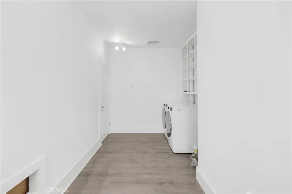 a view of a room with a door