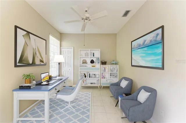 an aerial view of a house with a garden