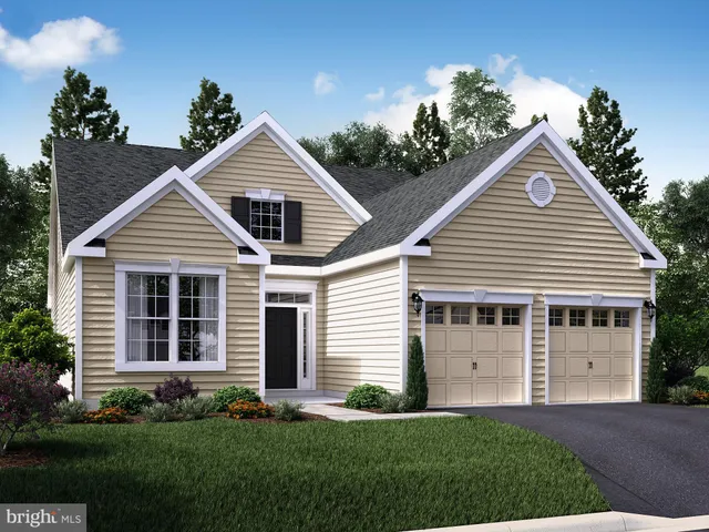 a view of a house with a yard and potted plants