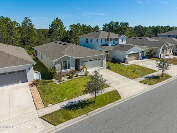 an aerial view of a house