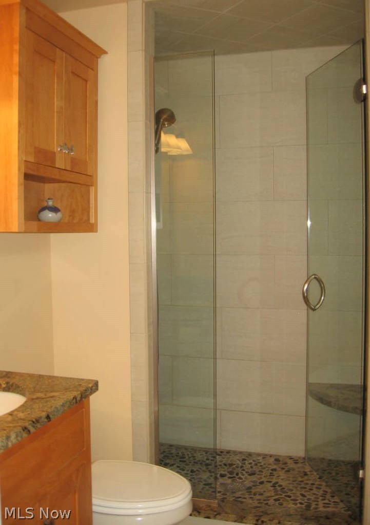 972 Millridge Road Cleveland, OH 44143 - Photo 11 of 22 Master Bath Granite Counter, River Stone Shower Floor, Soft Close Doors