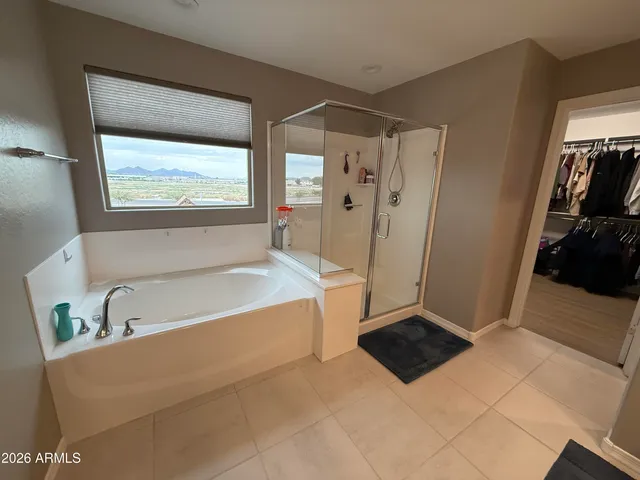 a bathroom with a tub a rug and a shower