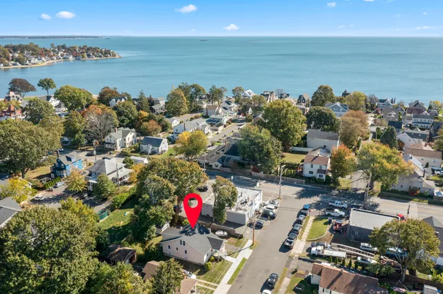 a view of a city and ocean view