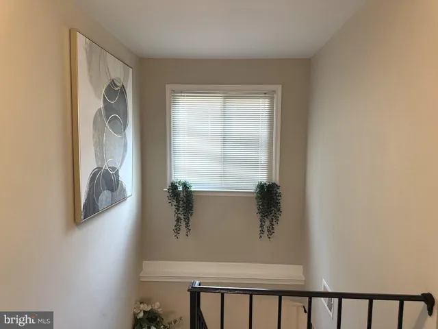 a view of balcony with a window and flowerpot
