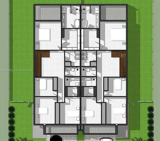 an aerial view of a house with outdoor space