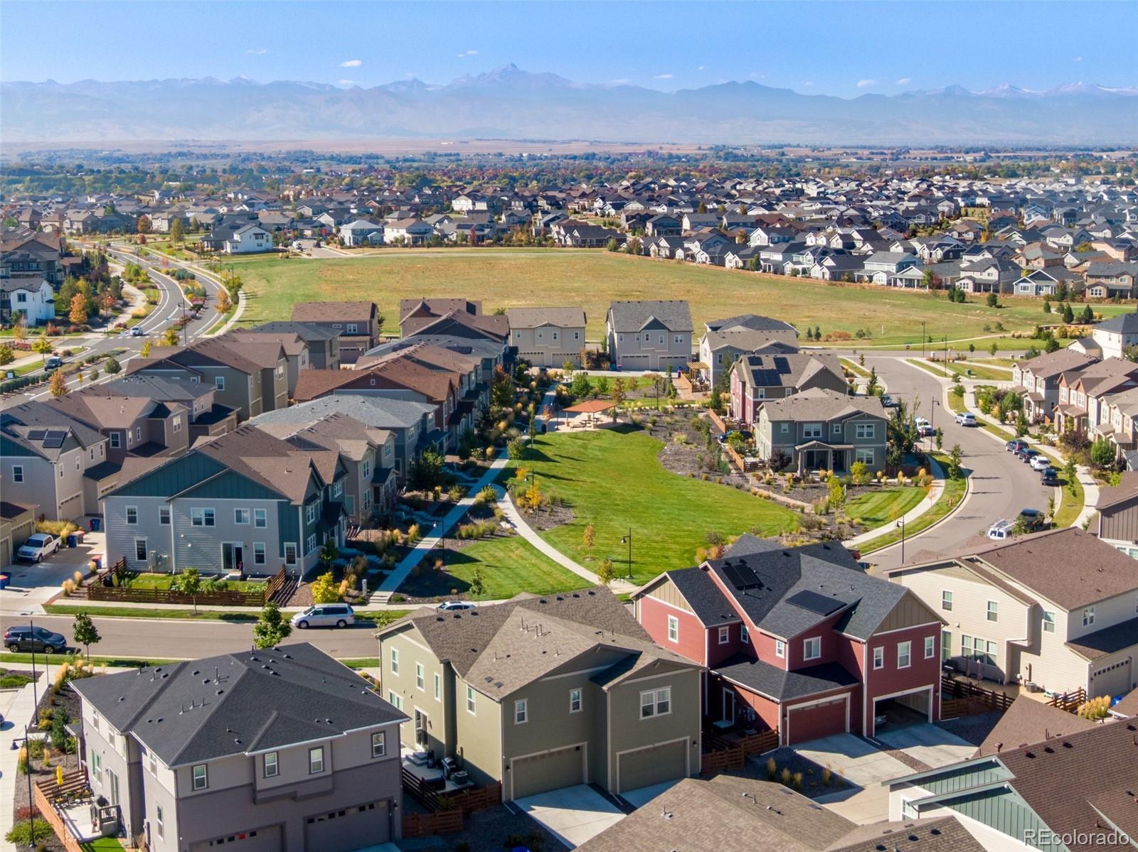 306 Rodden Drive Erie, CO 80516 - Photo 34 of 49 an aerial view of residential houses with outdoor space and ocean view