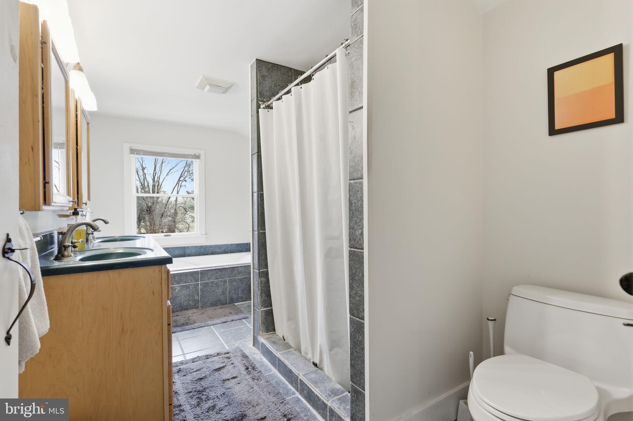 2293 Meetinghouse Road Jamison, PA 18929 - Photo 31 of 47 a bathroom with a granite countertop sink a mirror and a toilet