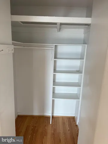 a view of walk in closet with empty racks