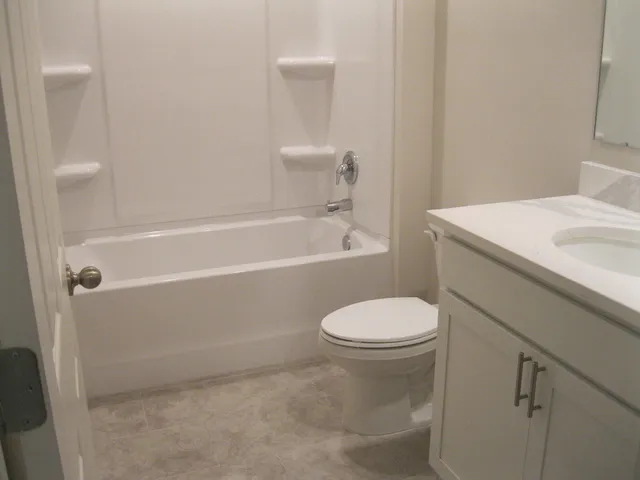 a bathroom with a bathtub