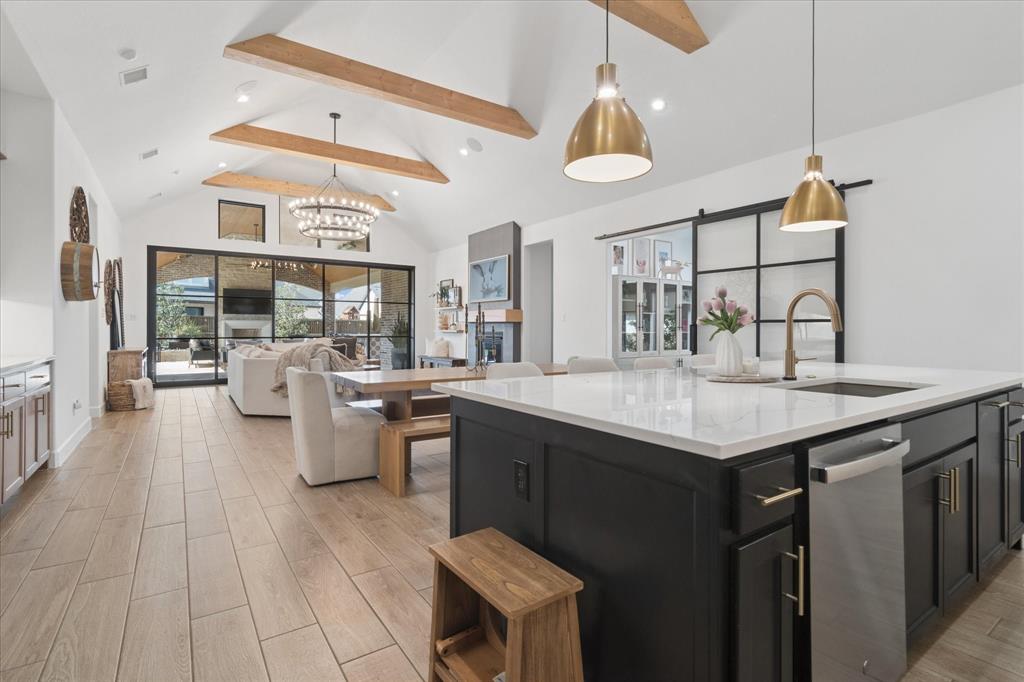 a kitchen with lots of counter top space