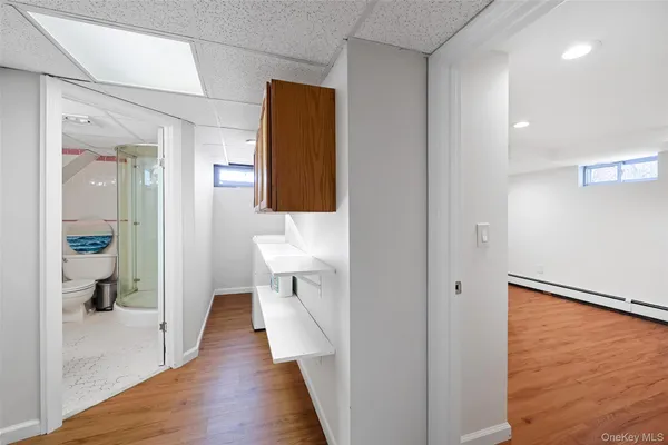 a view of a bathroom from the hallway