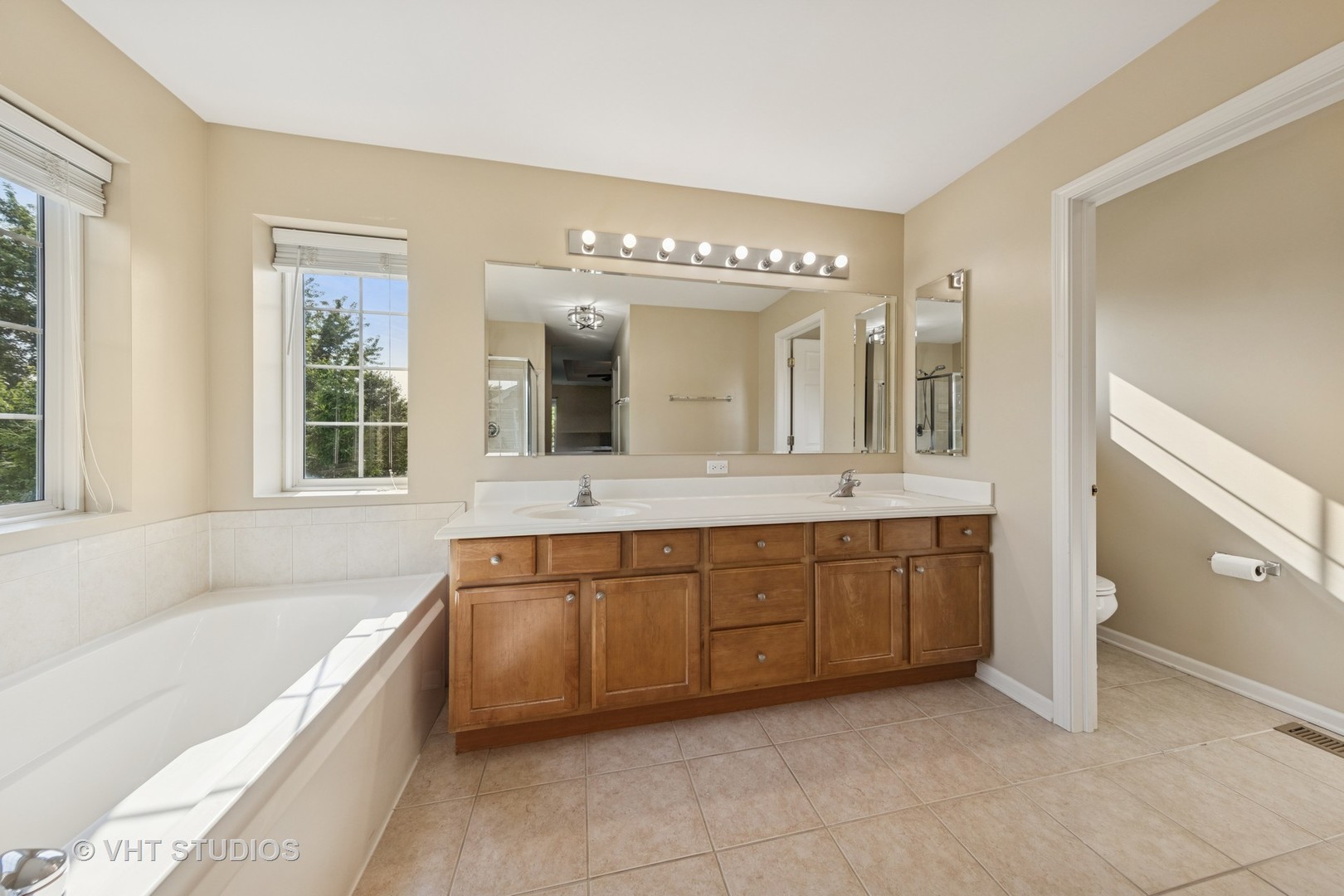 13733 Meadow Lane Plainfield, IL 60544 - Photo 17 of 39 a spacious bathroom with a granite countertop tub sink and mirror