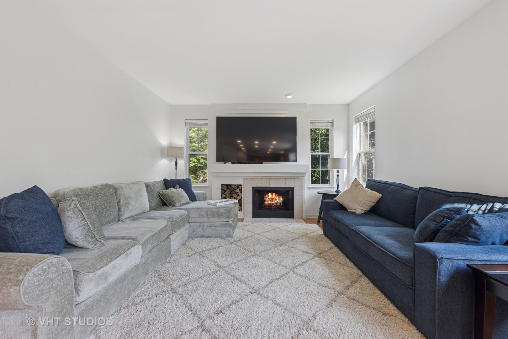 13733 Meadow Lane Plainfield, IL 60544 - Photo 7 of 39 a living room with furniture a fireplace and a flat screen tv