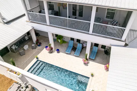 a view of deck with a large window