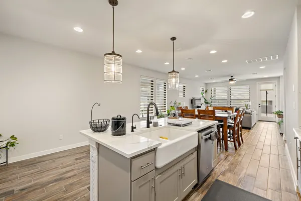 a kitchen with lots of counter top space