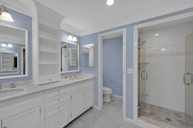 a spacious bedroom with a large bed and a potted plant