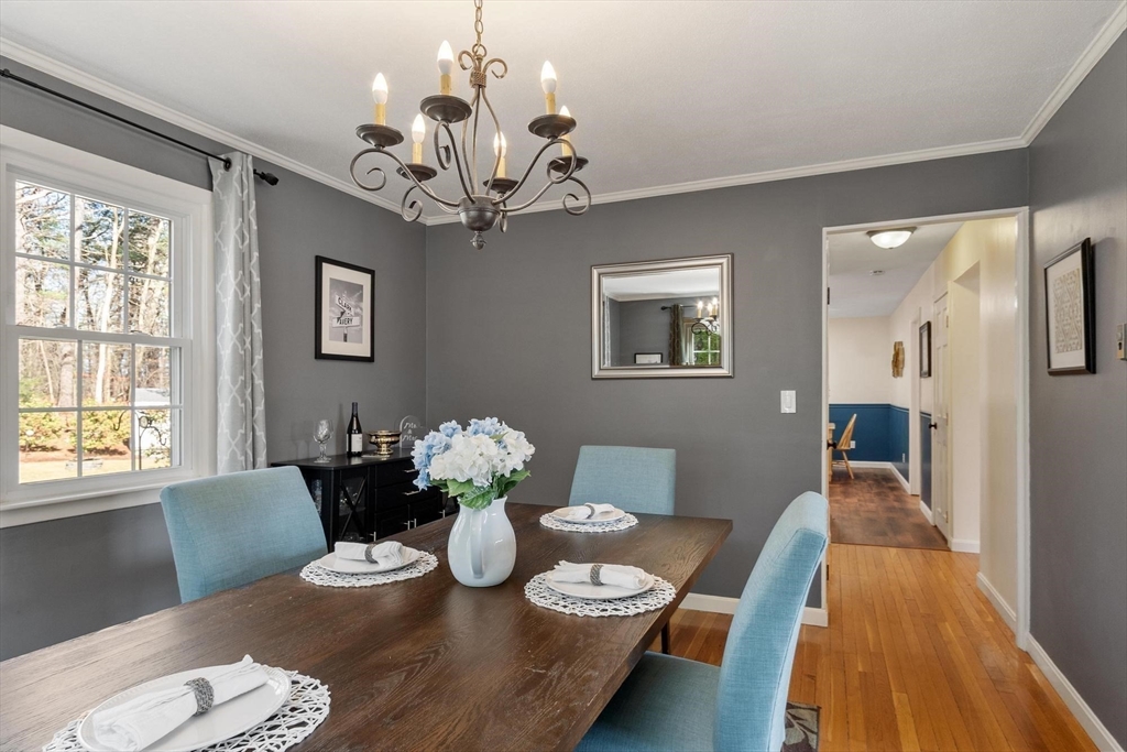 21 Potter Road Framingham, MA 01701 - Photo 18 of 42 a view of a dining room with furniture a chandelier and wooden floor