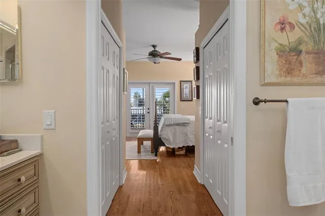 a view of a bathroom from a hallway