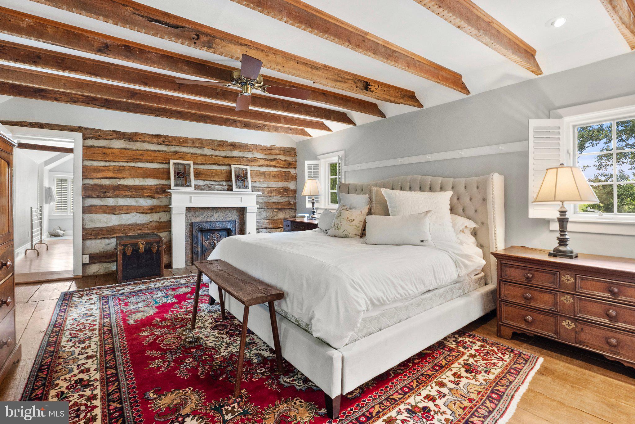 21056 Beaverdam Bridge Road Middleburg, VA 20117 - Photo 34 of 109 Primary Bedroom with Exposed Wood Beams