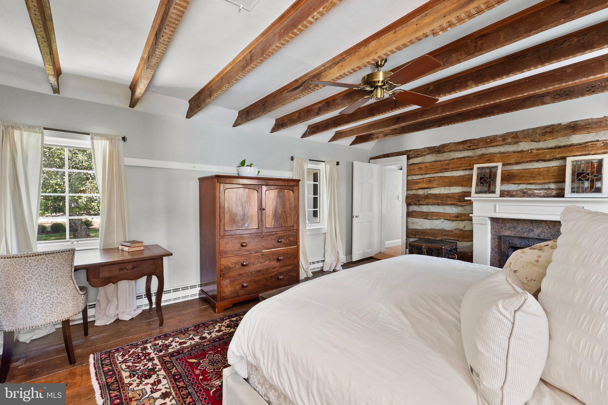 21056 Beaverdam Bridge Road Middleburg, VA 20117 - Photo 35 of 109 Primary Bedroom with Exposed Wood Beams