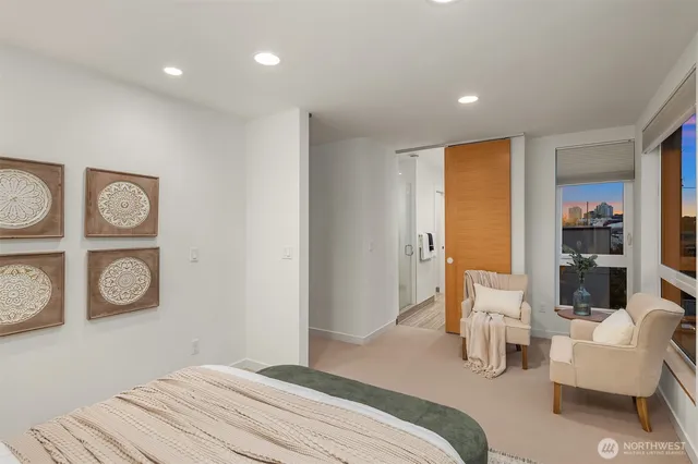 a bedroom with a bed and furniture