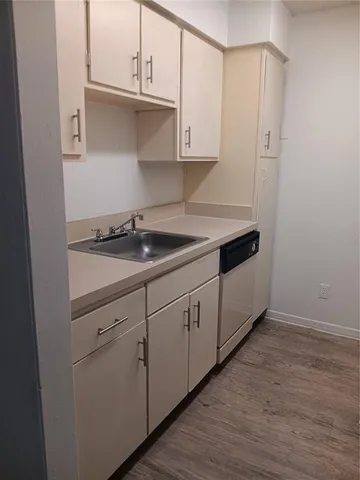 a kitchen with a sink and cabinets
