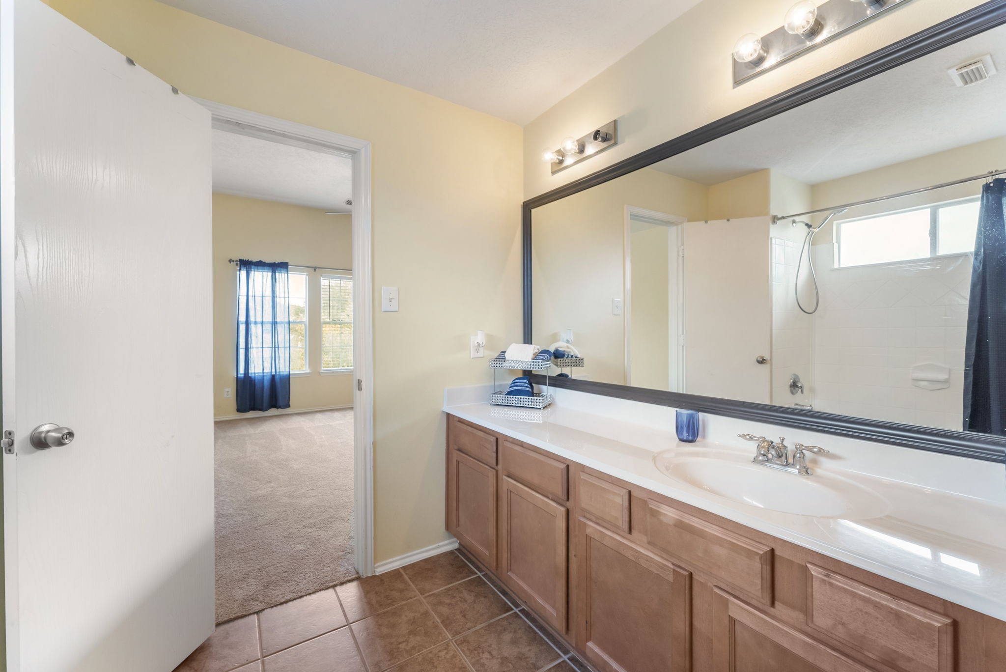 7203 Cool Springs Magnolia, TX 77354 - Photo 19 of 31 a bathroom with a double vanity sink and mirror