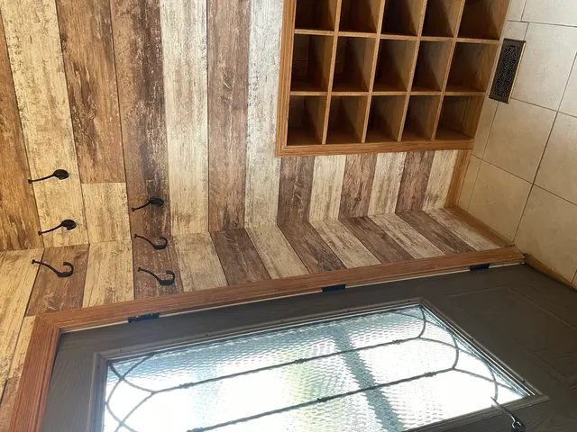 a view of a garage with furniture