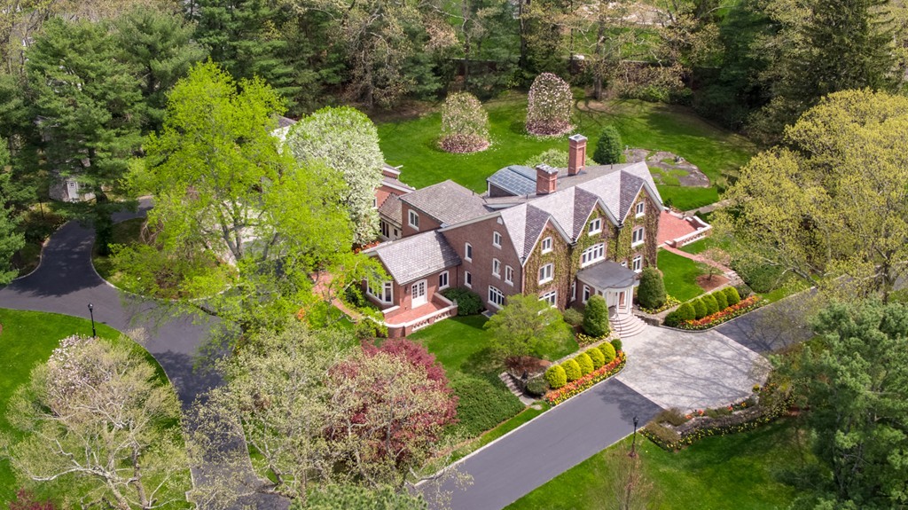 2 Laxfield Road Weston, MA 02493 - Photo 30 of 30 an aerial view of a house with a garden and lake view